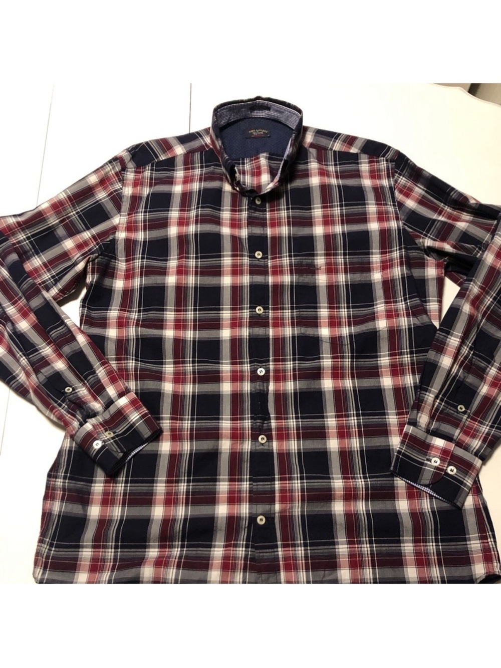 Paul & Shark Navy and Burgundy Plaid Button-Down Shirt